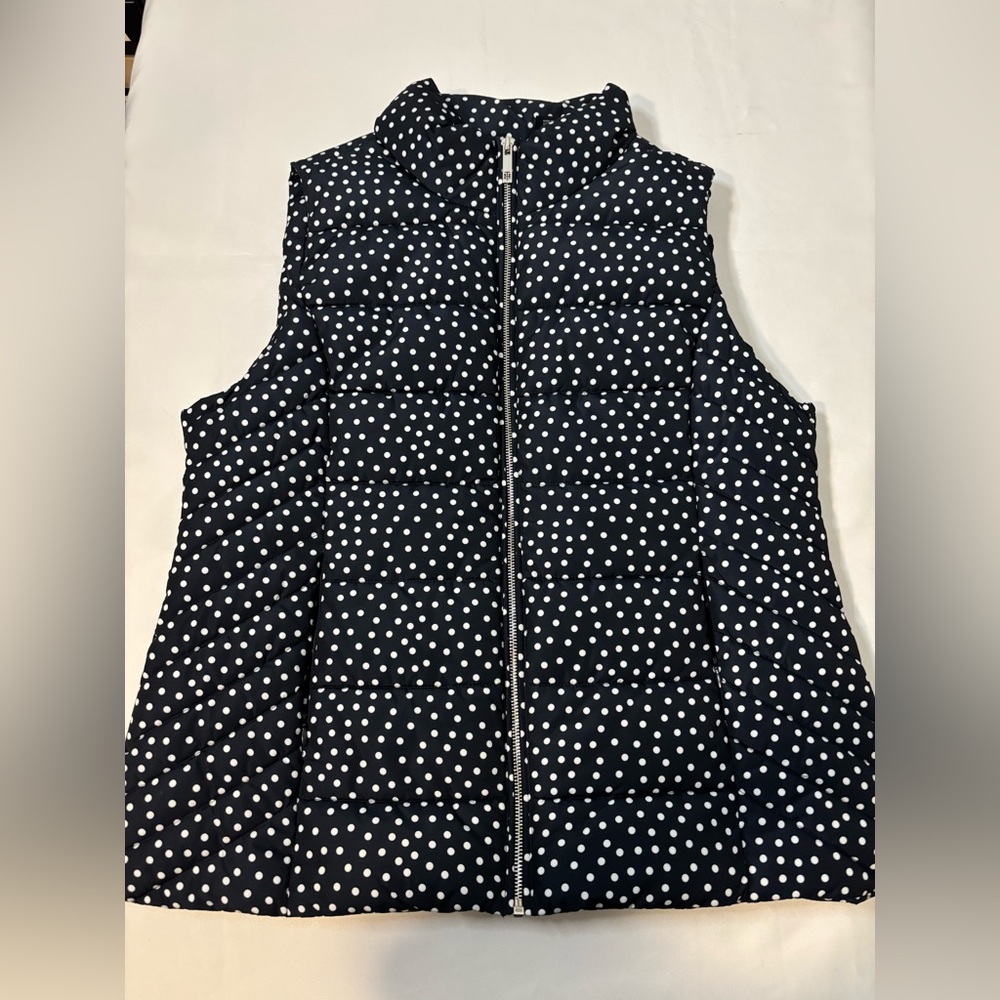 NEW WOMENS TOMMY HILFIGER NAVY BLUE AND WHITE POLKA DOT PUFFER VEST SZ L - Picture 11 of 15